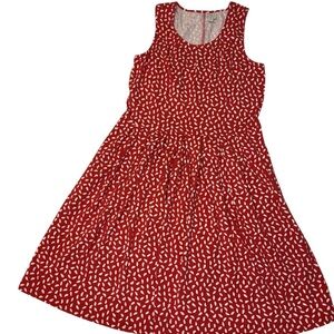 Sahalie Red and White Leaf Pattern Feminine Casual Swing Dress Size M